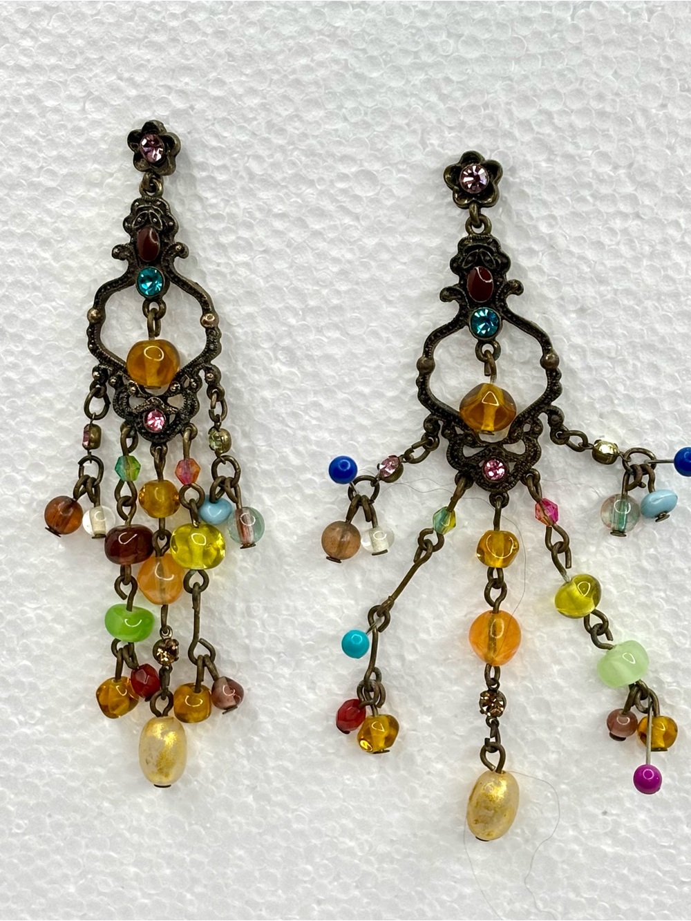 Beaded Earrings Chandelier Dangle Statement Post Boho Multi Colored